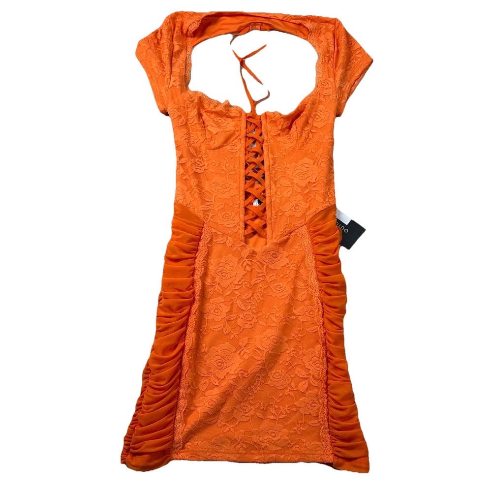 Outcast Dress Womens M Lina Mini Jacquard Fitted Tiered Sexy Tie Club Miami